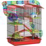 Pawhut - cage pour hamster souris petits animaux rongeur avec tunnel mangeoire roue jouet 47 x 30 x 59 ...