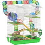 Cage pour hamster souris petits animaux rongeur avec tunnel mangeoire roue jouet 47 x 30 x 59 cm cm vert ...