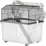 Cage pour hamster sur roulettes - cage à rongeur 2 portes - accessoires multiples - acier noir pp transparent ... Cage pour hamster sur roulettes - cage à rongeur 2 portes - accessoires multiples - acier noir pp transparent ...