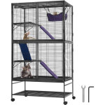 Cage en metal sur roulettes de 64, 6 pouces, habitat spacieux a 4 niveaux pour petits animaux de compagnie, ...