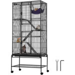 Cage en metal sur roulettes de 69 pouces, habitat spacieux a 4 niveaux pour petits animaux de compagnie, ...