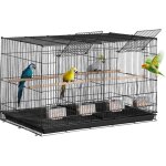 Cage oiseau 760 x 465 x 465 mm, petite cage oiseaux metal avec separateur, perchoirs, tasse dealimentation, ...
