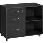 Yaheetech - caisson de bureau  3 tiroirs, support imprimante sur 5 roulettes mobile, 1 tiroir verrouillable, ...
