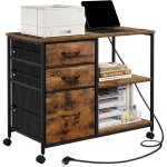 Woltu - caisson bureau, armoire de bureau  roulettes, meuble imprimante, 3 tiroirs, 2 tagres, 2 prises, ...