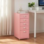 [en. casa] - caisson de bureau kkar  roulettes avec 5 tiroirs 69 x 28 x 41 cm rose