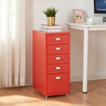 [en. casa] - caisson de bureau kkar  roulettes avec 5 tiroirs 69 x 28 x 41 cm rouge