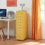 Caisson de bureau k�kar � roulettes avec 8 tiroirs 109 x 28 x 41 cm jaune [en. casa]