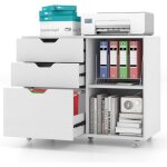 Costway - caisson bureau  roulettes 3 tiroirs, tagre rglable, caisson de rangement pour a4, lettre, ...