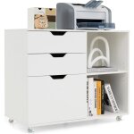 Caisson bureau  roulettes en bois, 3 tiroirs & tagre ouverte rglable, support d'imprimante roulant ...