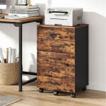 Caisson de bureau � roulettes, support pour imprimante, avec 5 tiroirs, rails coulissants, marron