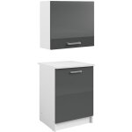 Caissons de cuisine - 1 meuble bas & 1 meuble haut - 2 portes - gris brillant et blanc - trattoria