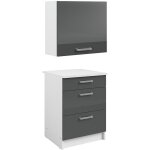 Caissons de cuisine - 1 meuble bas & 1 meuble haut - 3 tiroirs & 1 porte - gris brillant et blanc - trattoria ...