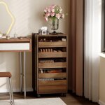 Caisson � roulettes caisson � roulettes avec vitre, couleur noyer, mdf et verre, 40 � 40 � 81 cm