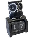 Calendrier perp�tuel en bois hibou gris 12 cm