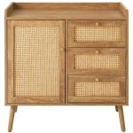Calicosy - commode 1 porte 3 tiroirs avec faades en rotin et pieds en bois l80 cm - palmo