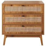 Calicosy - commode 3 tiroirs avec fa�ades en rotin et pieds en bois l80 cm - alia