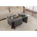 Calicosy - table basse verre fixe gigogne rectangulaire bois en anthracite 105x65x40 cm pour salon ou ... Calicosy - table basse verre fixe gigogne rectangulaire bois en anthracite 105x65x40 cm pour salon ou ...