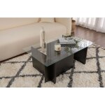 Calicosy - table basse verre fixe gigogne rectangulaire bois en noir 105x65x40 cm pour salon ou bureau ... Calicosy - table basse verre fixe gigogne rectangulaire bois en noir 105x65x40 cm pour salon ou bureau ...