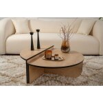 Calicosy - table basse gigogne ronde bois en chne miel et noir, deux pices, 90x30x60 cm et 85x35x30 ...