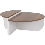 Calicosy - table basse gigogne ronde bois en noyer et blanc, deux pi�ces, 90x30x60 cm et 85x35x30 cm, ...
