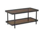 Calicosy - table basse l100cm en m�tal noir et plateaux en verre fum� ora