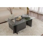 Calicosy - table basse verre fixe gigogne rectangulaire bois en anthracite 105x65x40 cm pour salon ou ...
