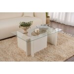 Calicosy - table basse verre fixe gigogne rectangulaire bois en blanc 105x65x40 cm pour salon ou bureau ...
