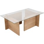 Calicosy - table basse verre fixe gigogne rectangulaire bois en ch�ne 105x65x40 cm pour salon ou bureau ...