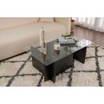 Calicosy - table basse verre fixe gigogne rectangulaire bois en noir 105x65x40 cm pour salon ou bureau ...