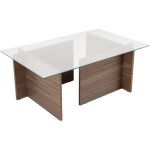 Calicosy - table basse verre fixe gigogne rectangulaire bois en noyer 105x65x40 cm pour salon ou bureau ...