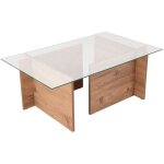Calicosy - table basse verre fixe gigogne rectangulaire bois en pin atlantique 105x65x40 cm pour salon ...