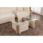 Calicosy - table basse verre fixe gigogne rectangulaire bois en travertin 105x65x40 cm pour salon ou ...