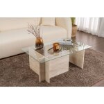 Calicosy - table basse verre fixe gigogne rectangulaire bois en travertin 105x65x40 cm pour salon ou ...