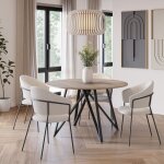 Calicosy - table ronde décor chêne cadiz et pieds noir l120 cm - ilana Calicosy - table ronde décor chêne cadiz et pieds noir l120 cm - ilana