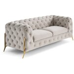 Lisa design - camden - canapé 3 places chesterfield en velours - pieds en métal doré Lisa design - camden - canapé 3 places chesterfield en velours - pieds en métal doré