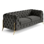 Lisa design - camden - canap 3 places chesterfield en velours - pieds en mtal dor