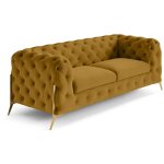 Lisa design - camden - canapé 3 places chesterfield en velours - pieds en métal doré Lisa design - camden - canapé 3 places chesterfield en velours - pieds en métal doré