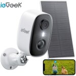 Camras de scurit extrieure solaire sans fil iegeek, vision nocturne en couleur 2k, surveillance avec ...