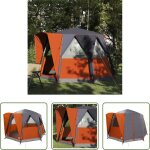 Camping - tente de cabine 3 personnes gris et orange 320 x 320 x 203 cm