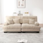 Canap� 2 places cloud en chenille claire, structure en bois massif, 2 coussins lombaires et 2 coussins ...