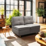 Canap� 2 places convertible gain de place en tissu gris wanda