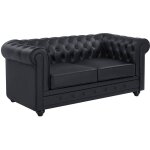 Canap� 2 places en cuir de buffle noir chesterfield