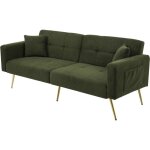 Canap� 2 places avec fonction lit, angle r�glable, pieds dor�s, avec coussins et poches de rangement ...