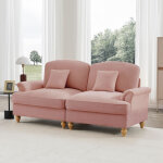 Canap� 2 places modulable ? 2 styles (volant amovible), chenille rose, pieds fusel�s, coussin inclus