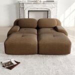 Canap� 2 places modulable en velours c�tel� 208x178x75 cm ? sofa avec m�ridienne combinable, accoudoirs ...