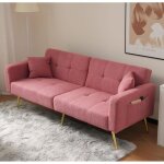 Canap� 2 places en peluche d?agneau, canap� - lit pliant r�glable - pieds en m�tal + poches de rangement ...