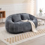 Canap� 2 places pouf paresseux rembourrage mousse haute densit� chenille gris