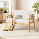 Canap� � 2 places scandinave en velours teddy, banquette fauteuil salon cadre en bois, pour petit espace, ...