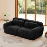 Canap� 2 places en tissu peluche 204x104x73 cm ? sofa modulable avec accoudoirs courb�s, base antid�rapante ...