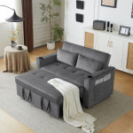 Yoleo ? canap� convertible 2 places en velours gris ? multifonction avec fonction de couchage ? dossier ...